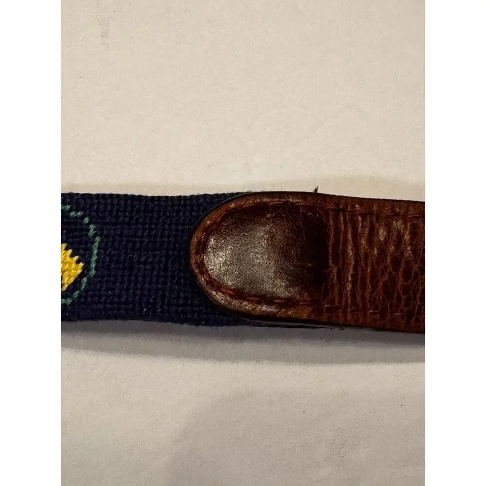 Youth Smathers & Branson Large Hand Crafted Needlepoint Belt Kids Boys Blue Golf